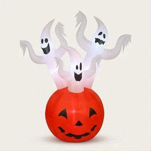 5.9ft Inflatable Halloween Pumpkin Ghost with Built-in LED Lights